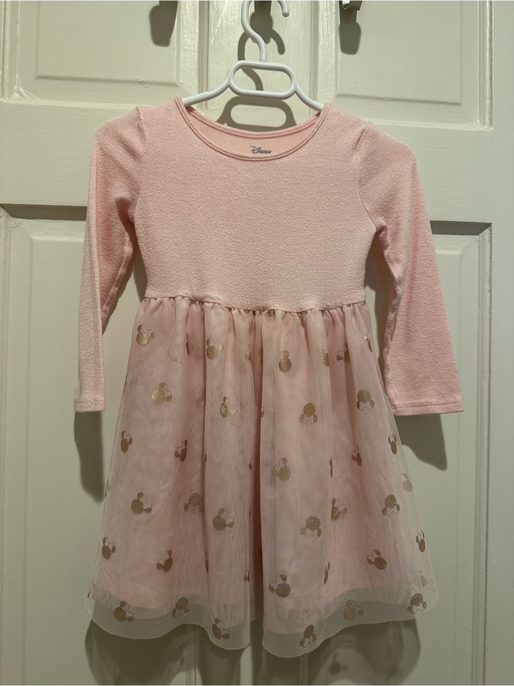 Disney Light Pink Long-Sleeve Tulle Dress with Gold Mickey Accents